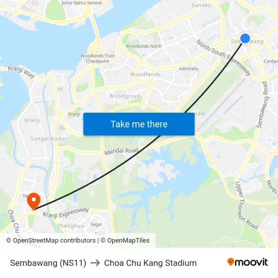 Sembawang (NS11) to Choa Chu Kang Stadium map