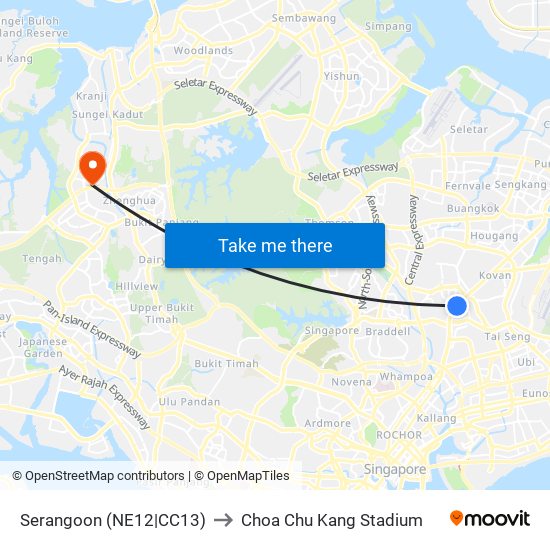 Serangoon (NE12|CC13) to Choa Chu Kang Stadium map