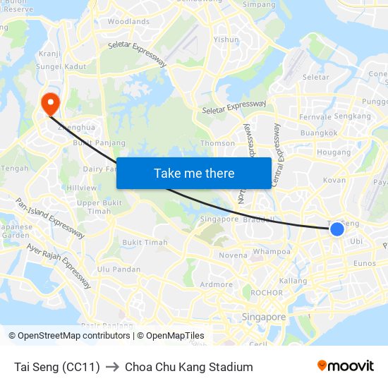 Tai Seng (CC11) to Choa Chu Kang Stadium map