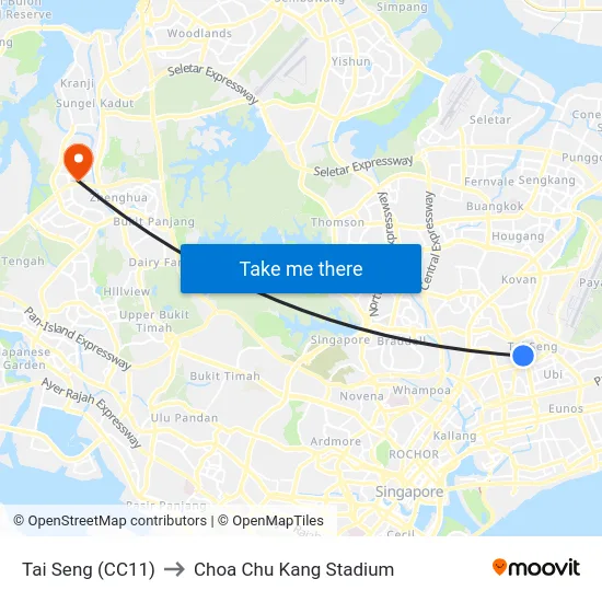 Tai Seng (CC11) to Choa Chu Kang Stadium map