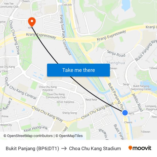 Bukit Panjang (BP6|DT1) to Choa Chu Kang Stadium map