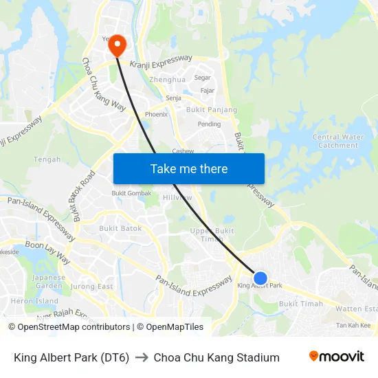 King Albert Park (DT6) to Choa Chu Kang Stadium map