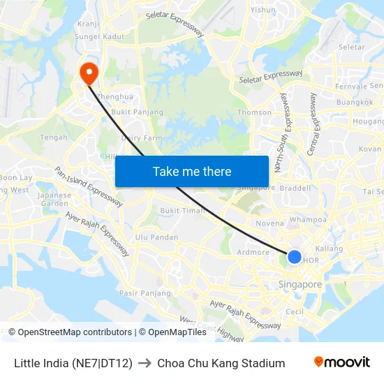 Little India (NE7|DT12) to Choa Chu Kang Stadium map