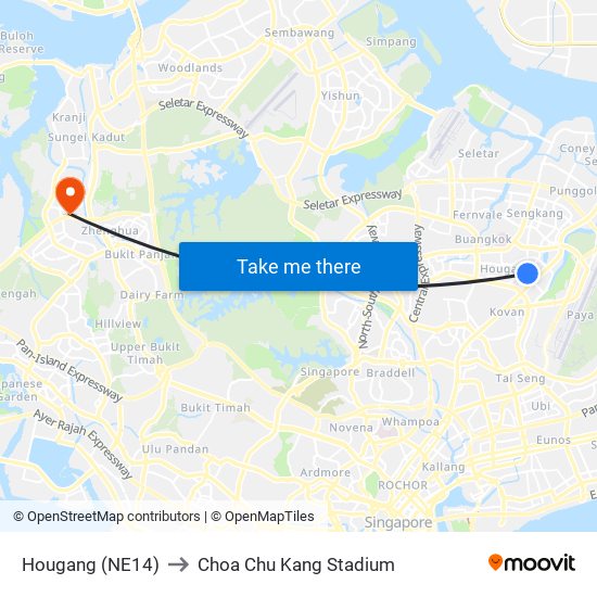 Hougang (NE14) to Choa Chu Kang Stadium map