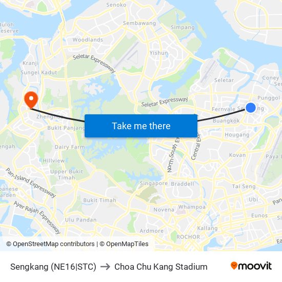 Sengkang (NE16|STC) to Choa Chu Kang Stadium map