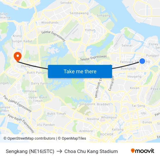 Sengkang (NE16|STC) to Choa Chu Kang Stadium map