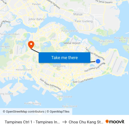 Tampines Ctrl 1 - Tampines Int (75009) to Choa Chu Kang Stadium map