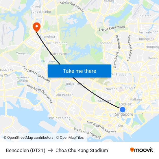 Bencoolen (DT21) to Choa Chu Kang Stadium map