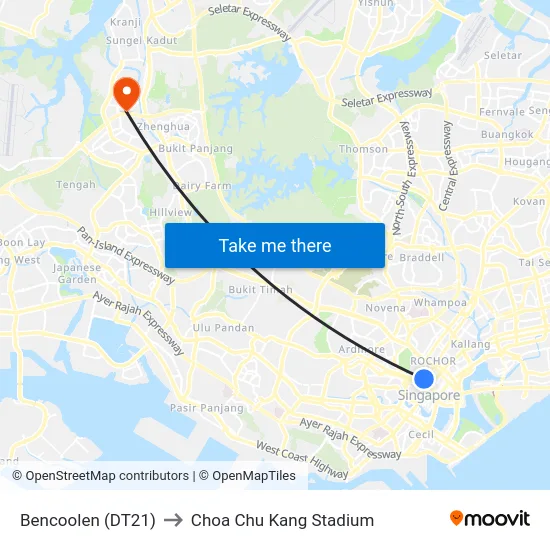 Bencoolen (DT21) to Choa Chu Kang Stadium map