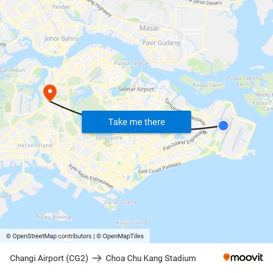 Changi Airport (CG2) to Choa Chu Kang Stadium map