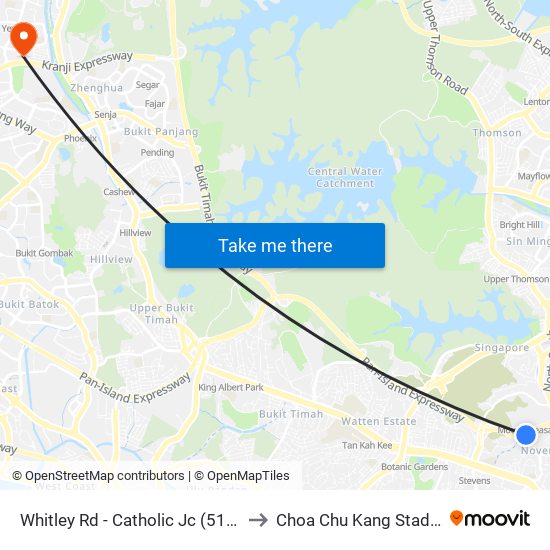 Whitley Rd - Catholic Jc (51099) to Choa Chu Kang Stadium map