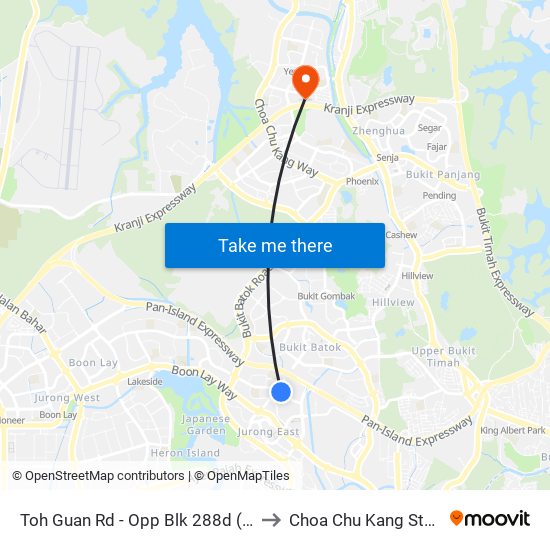 Toh Guan Rd - Opp Blk 288d (28631) to Choa Chu Kang Stadium map