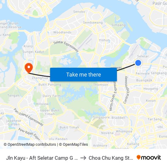 Jln Kayu - Aft Seletar Camp G (68119) to Choa Chu Kang Stadium map