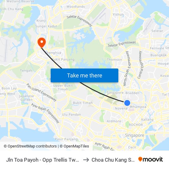 Jln Toa Payoh - Opp Trellis Twrs (52079) to Choa Chu Kang Stadium map