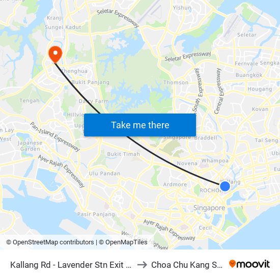 Kallang Rd - Lavender Stn Exit B (01311) to Choa Chu Kang Stadium map