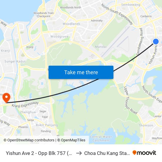 Yishun Ave 2 - Opp Blk 757 (59069) to Choa Chu Kang Stadium map