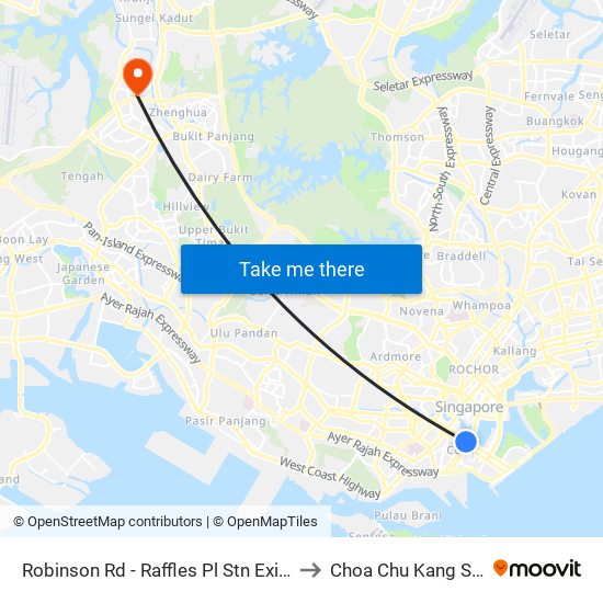 Robinson Rd - Raffles Pl Stn Exit F (03031) to Choa Chu Kang Stadium map