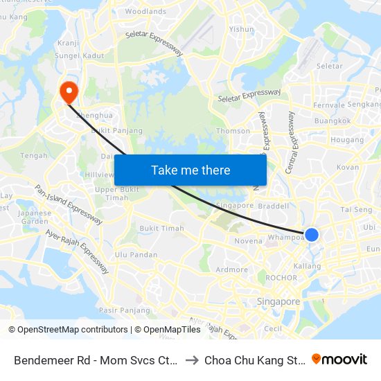 Bendemeer Rd - Mom Svcs Ctr (60179) to Choa Chu Kang Stadium map