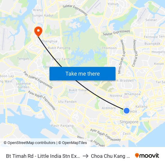 Bt Timah Rd - Little India Stn Exit A (40011) to Choa Chu Kang Stadium map