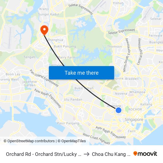 Orchard Rd - Orchard Stn/Lucky Plaza (09048) to Choa Chu Kang Stadium map