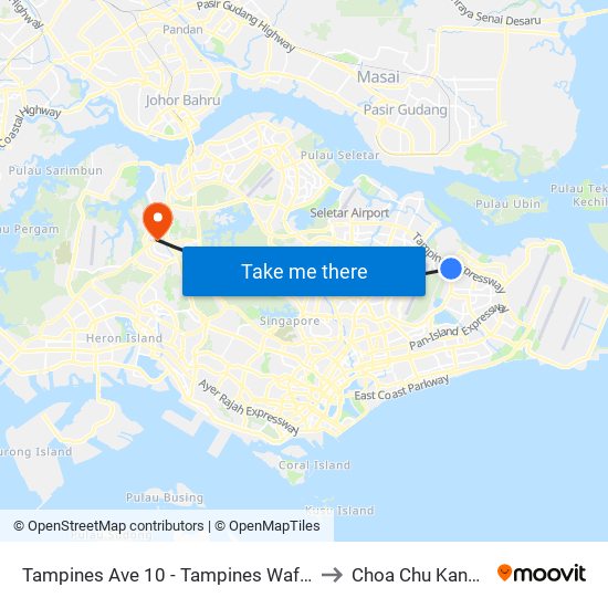 Tampines Ave 10 - Tampines Wafer Fab Pk (75351) to Choa Chu Kang Stadium map