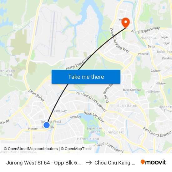 Jurong West St 64 - Opp Blk 662c (22499) to Choa Chu Kang Stadium map