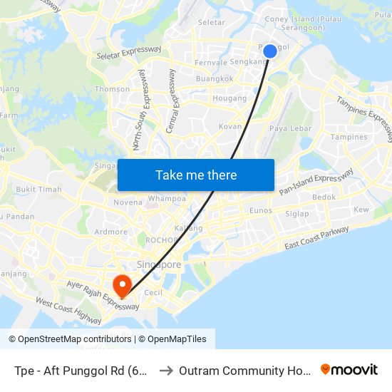 Tpe -  Aft Punggol Rd (65199) to Outram Community Hospital map