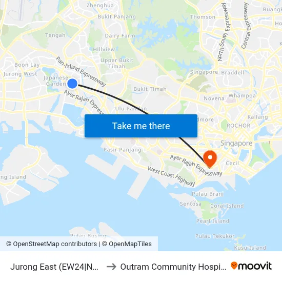 Jurong East (EW24|NS1) to Outram Community Hospital map