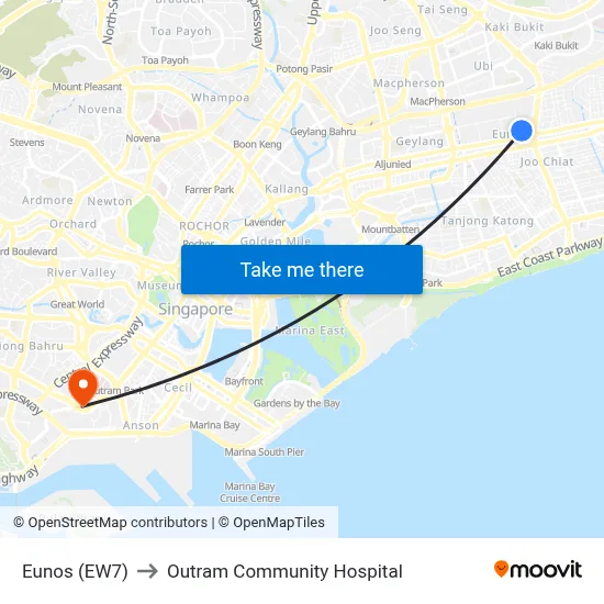 Eunos (EW7) to Outram Community Hospital map