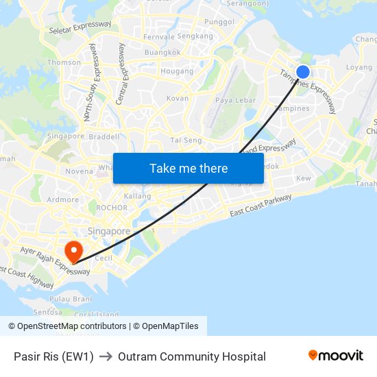 Pasir Ris (EW1) to Outram Community Hospital map