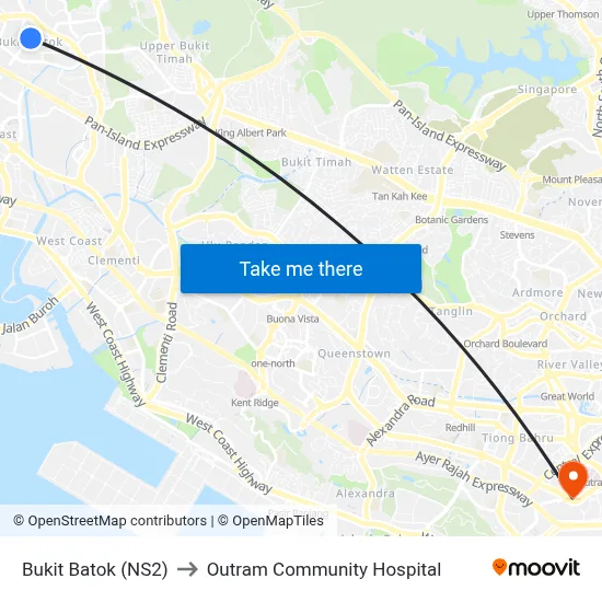 Bukit Batok (NS2) to Outram Community Hospital map