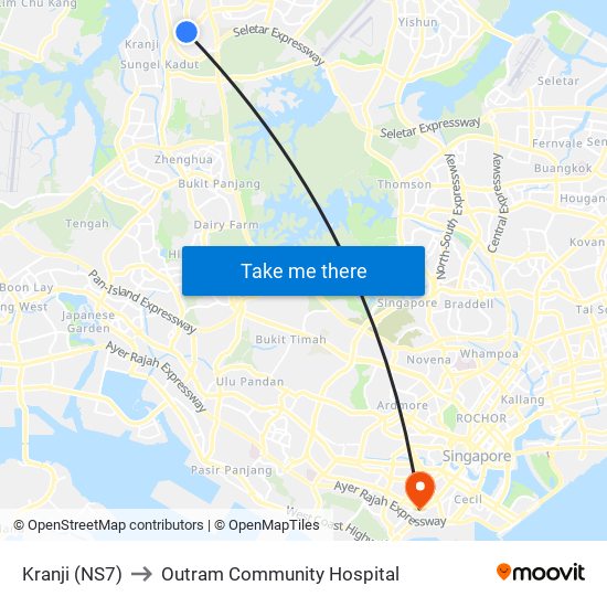 Kranji (NS7) to Outram Community Hospital map