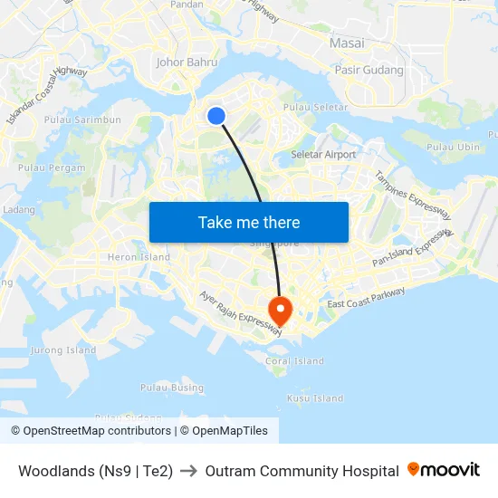 Woodlands (Ns9 | Te2) to Outram Community Hospital map