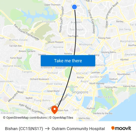 Bishan (CC15|NS17) to Outram Community Hospital map