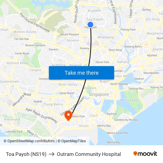 Toa Payoh (NS19) to Outram Community Hospital map