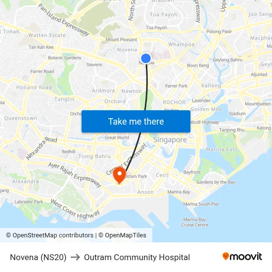 Novena (NS20) to Outram Community Hospital map