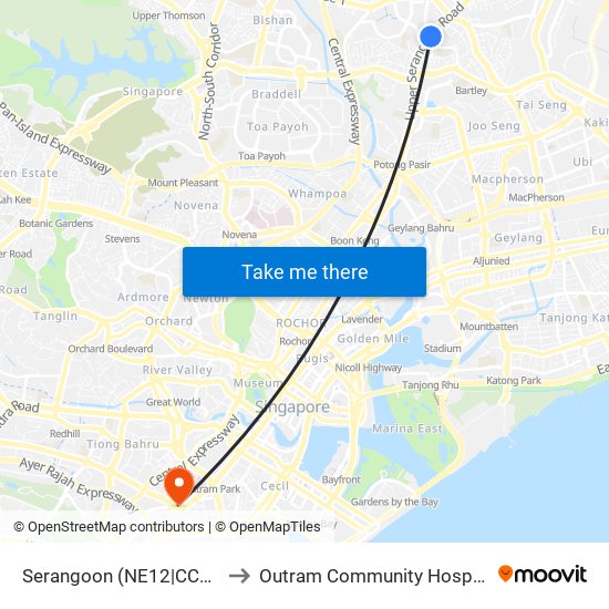 Serangoon (NE12|CC13) to Outram Community Hospital map