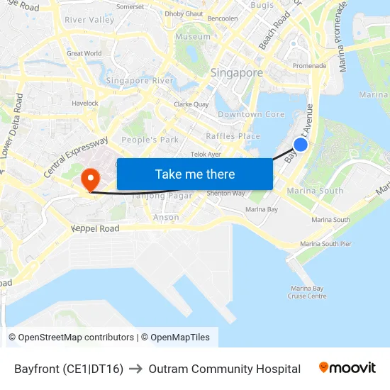 Bayfront (CE1|DT16) to Outram Community Hospital map
