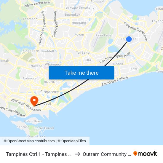 Tampines Ctrl 1 - Tampines Int (75009) to Outram Community Hospital map