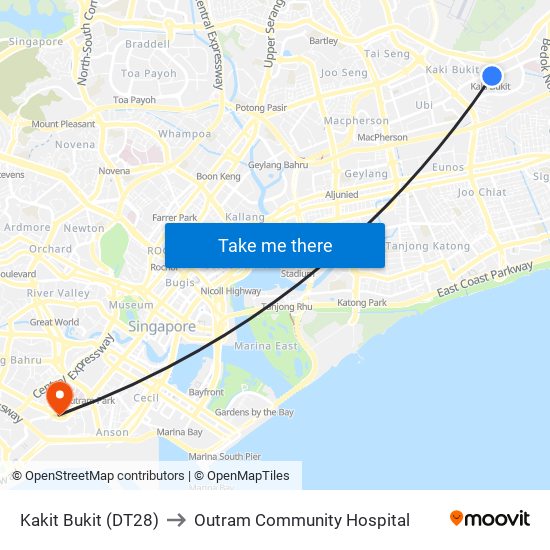 Kakit Bukit (DT28) to Outram Community Hospital map