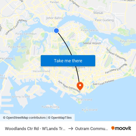 Woodlands Ctr Rd - W'Lands Train Checkpt (46069) to Outram Community Hospital map