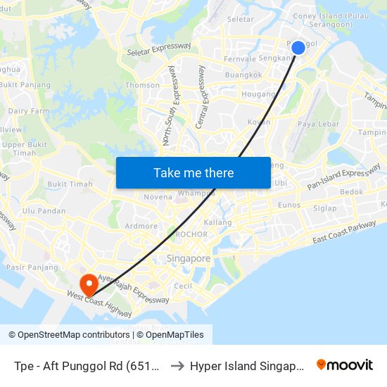 Tpe -  Aft Punggol Rd (65199) to Hyper Island Singapore map
