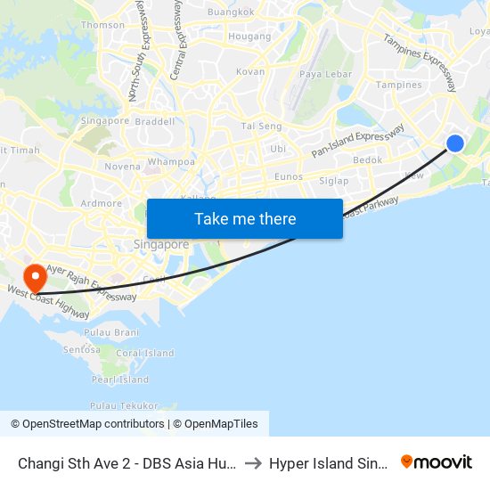 Changi Sth Ave 2 - DBS Asia Hub (96321) to Hyper Island Singapore map