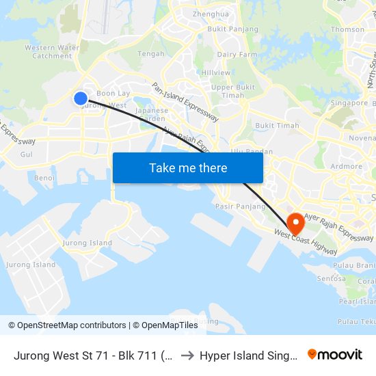 Jurong West St 71 - Blk 711 (27429) to Hyper Island Singapore map