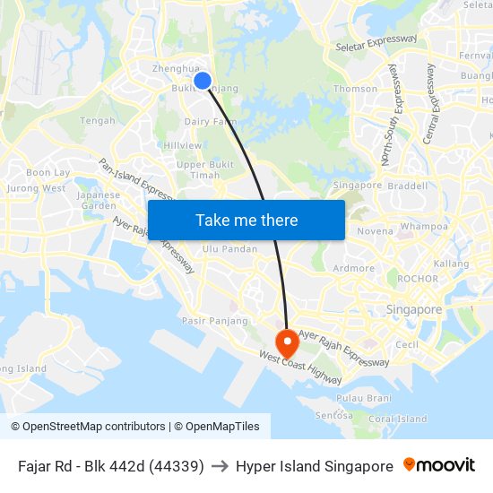 Fajar Rd - Blk 442d (44339) to Hyper Island Singapore map