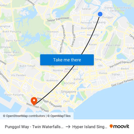 Punggol Way - Twin Waterfalls (65431) to Hyper Island Singapore map