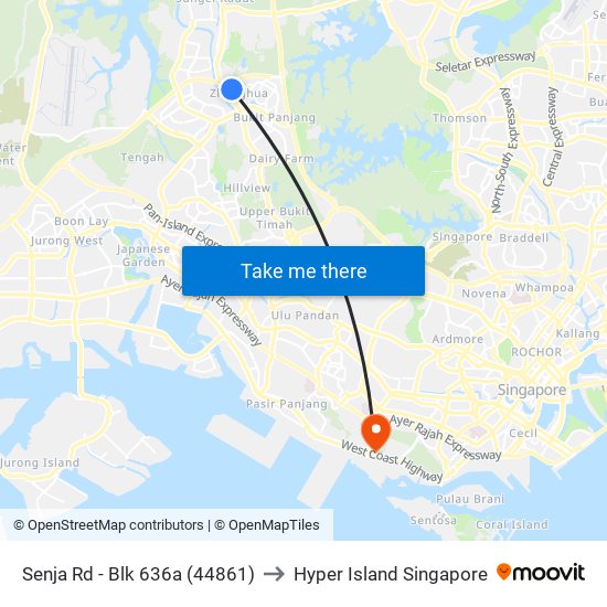 Senja Rd - Blk 636a (44861) to Hyper Island Singapore map