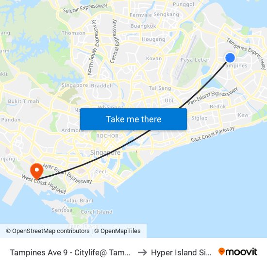 Tampines Ave 9 - Citylife@ Tampines (76541) to Hyper Island Singapore map