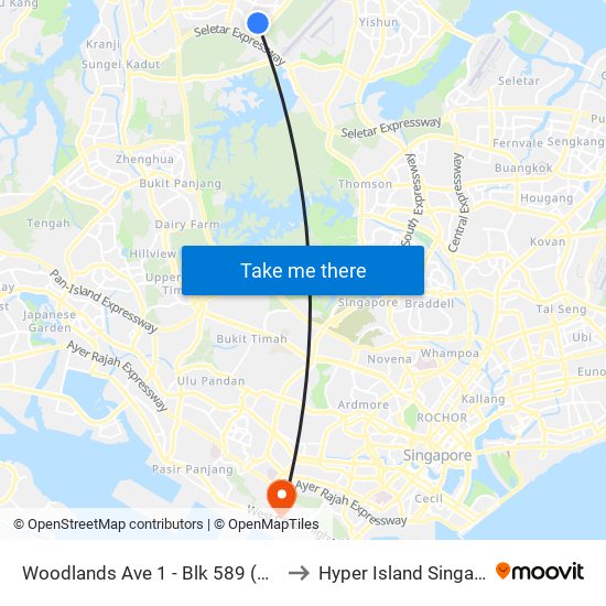 Woodlands Ave 1 -  Blk 589 (46991) to Hyper Island Singapore map