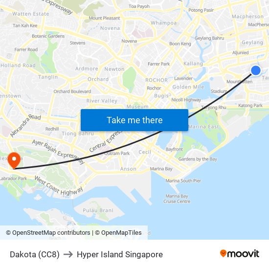 Dakota (CC8) to Hyper Island Singapore map